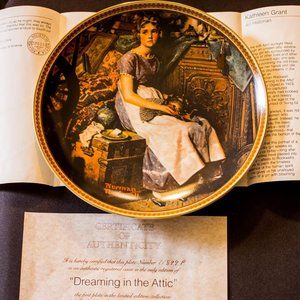 Norman Rockwell Fine China Collectible " Dreaming in the Attic" 14K Gold Trim